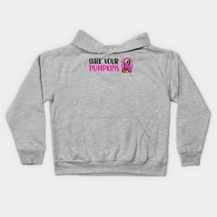 Breast cancer awareness pink ribbon October pumpkin design Kids Hoodie